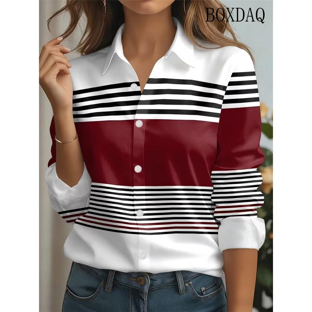 Elegant Ladies Fashion Blouse 2026 Spring Autumn Women's Tie Dye Striped Printed Shirts Casual Long