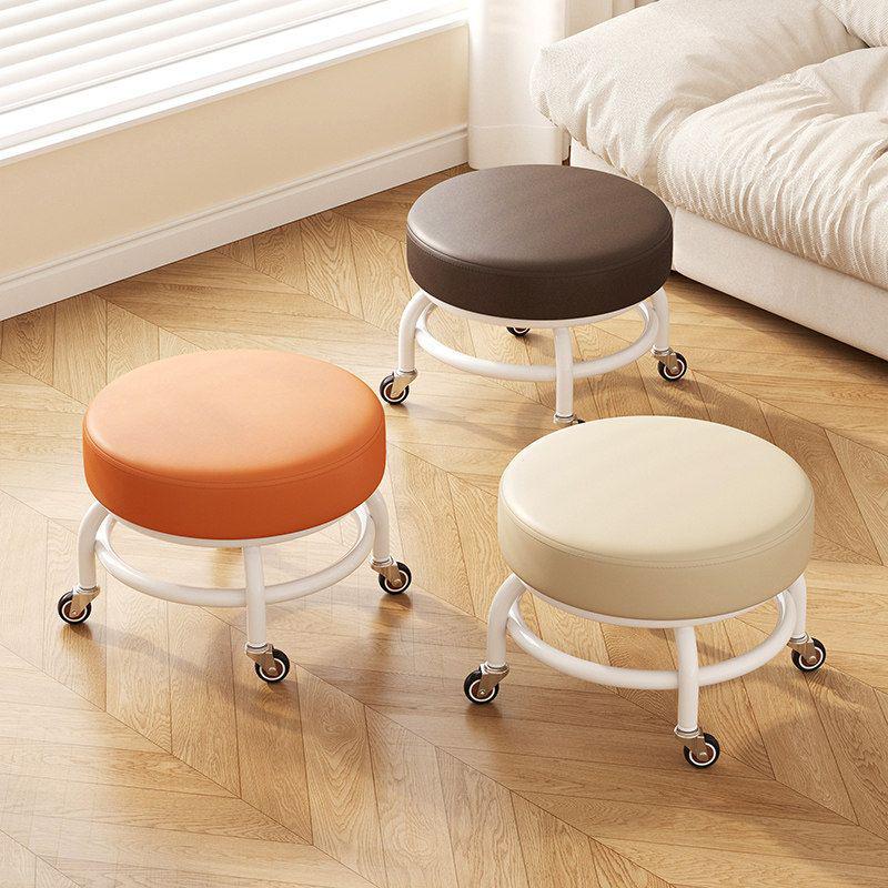 Swivel Caster Low Stool with Wheels - Adjustable Mobile Round Seat for Living Room, Children's Play Area, or Household Use.