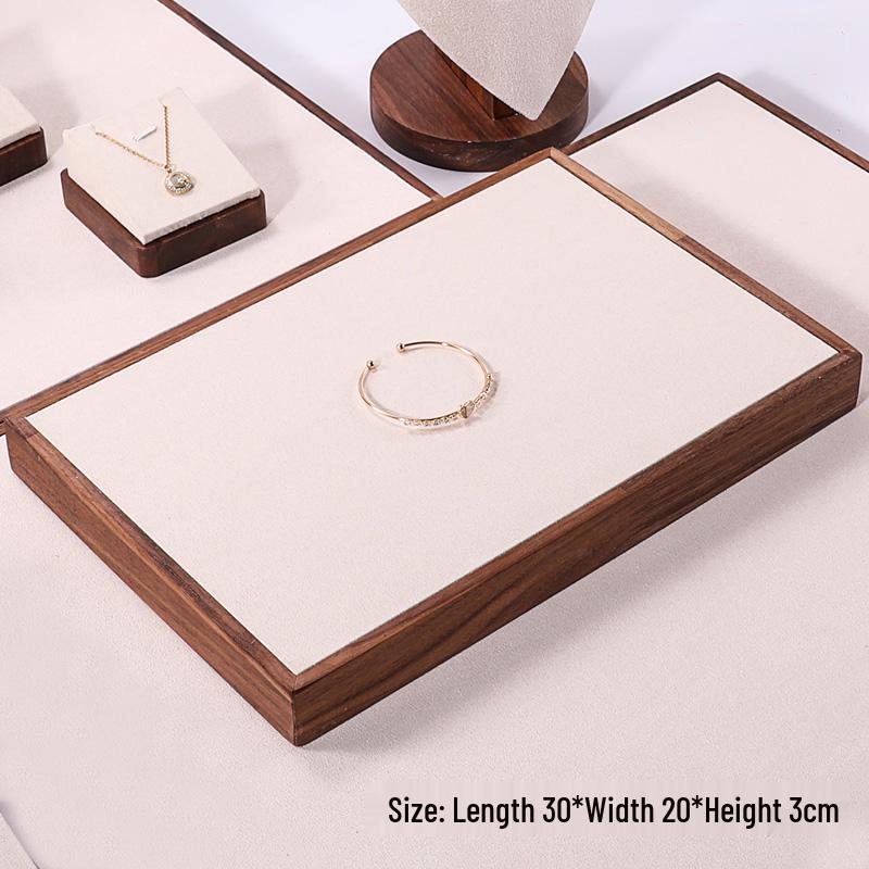 Walnut Wood Microfiber Jewelry Display Set for Necklace, Ring, Earrings, and Bracelet.