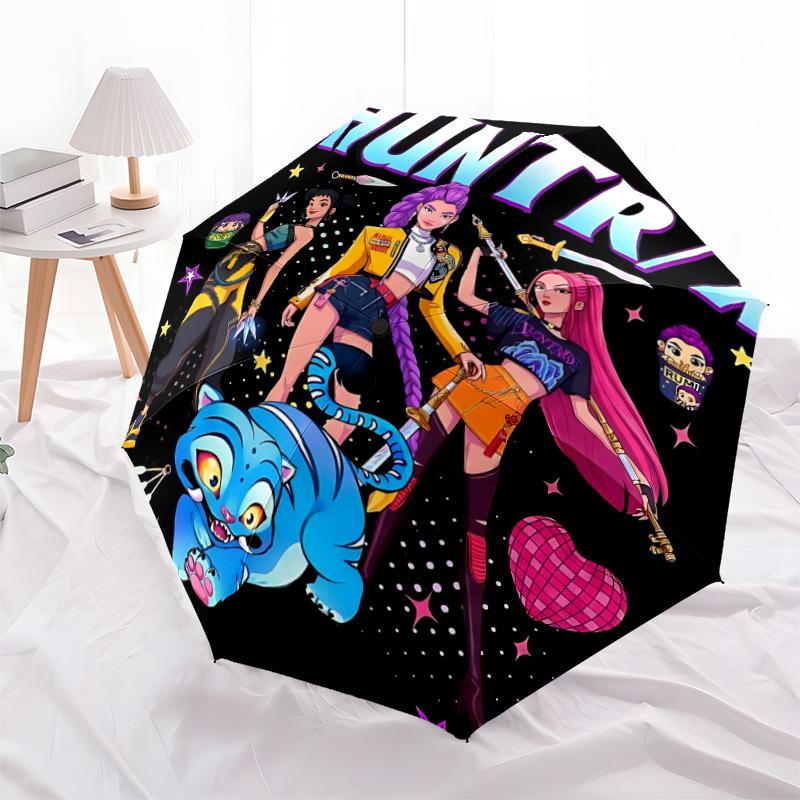 1 pz HUNTRX, Ombrello Pieghevole Automatico con Personaggi, Plastica e Ferro Resistenti, Leggero per Uso Esterno Quotidiano 023