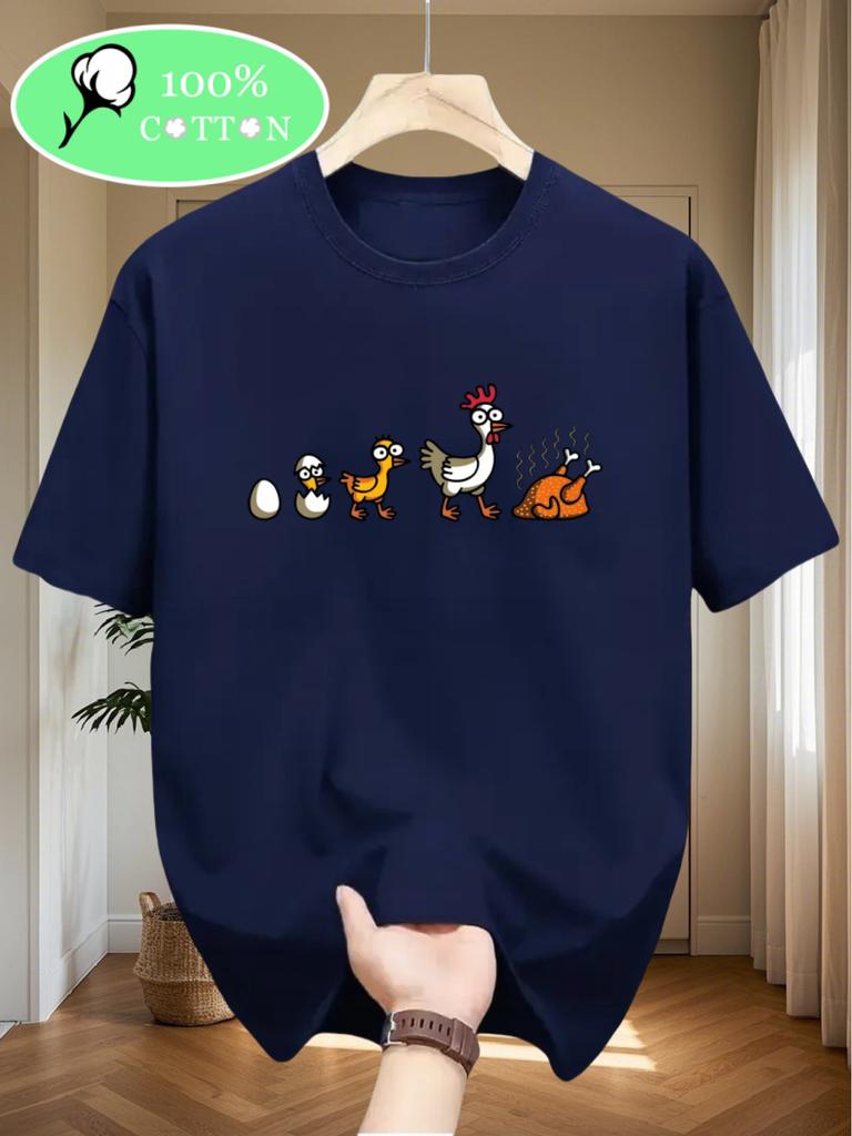 Summer Mens 100 Cotton Printed Chicken Pattern T Shirt  Comfortable Year Round Workwear Suitable for Poultry Farming Use