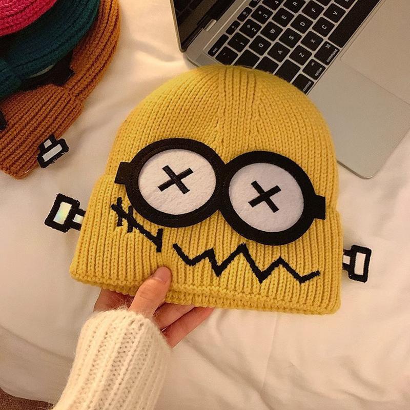 1Pcs Funny Cute Knitted Warmer Hat Women's Autumn and Winter Warm Cartoon Warm and Cold Ear Protection Hat Student Bald Hat Gift