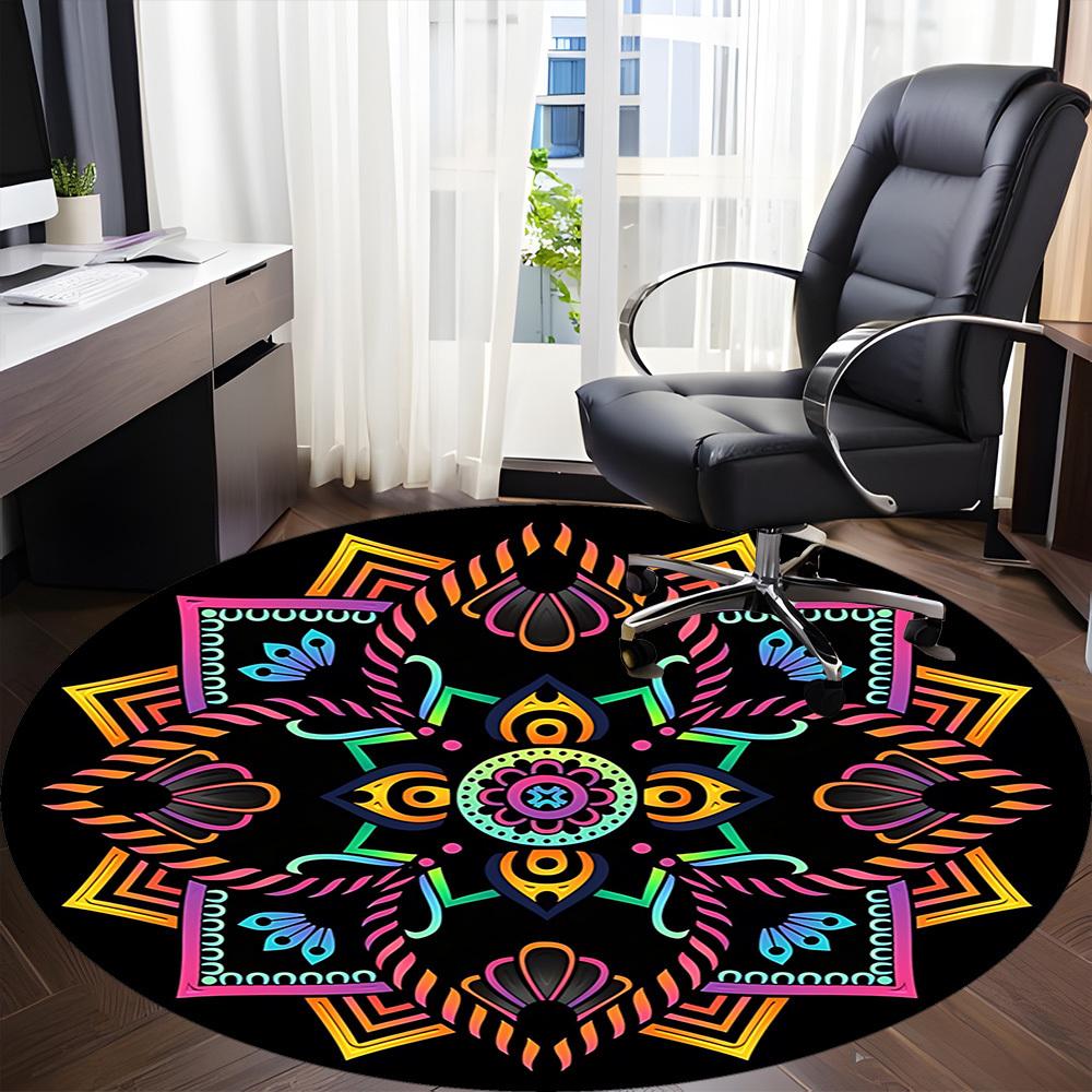 1pc Mandala Pattern Office Round Rug, Carpet for Office, Gaming, Lightweight Round Floor Mat Yy260208032