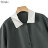 ZANZEA Womens Splice Turn Down Collar Casual Short Sleeve Dress