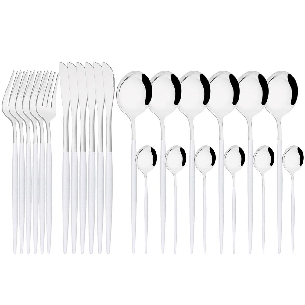 Jankng Gold 24Pcs Dinnerware Stainless Steel Cutlery Set Knife Fork Spoon Western Tableware Set Dinner Kitchen Silverware Set