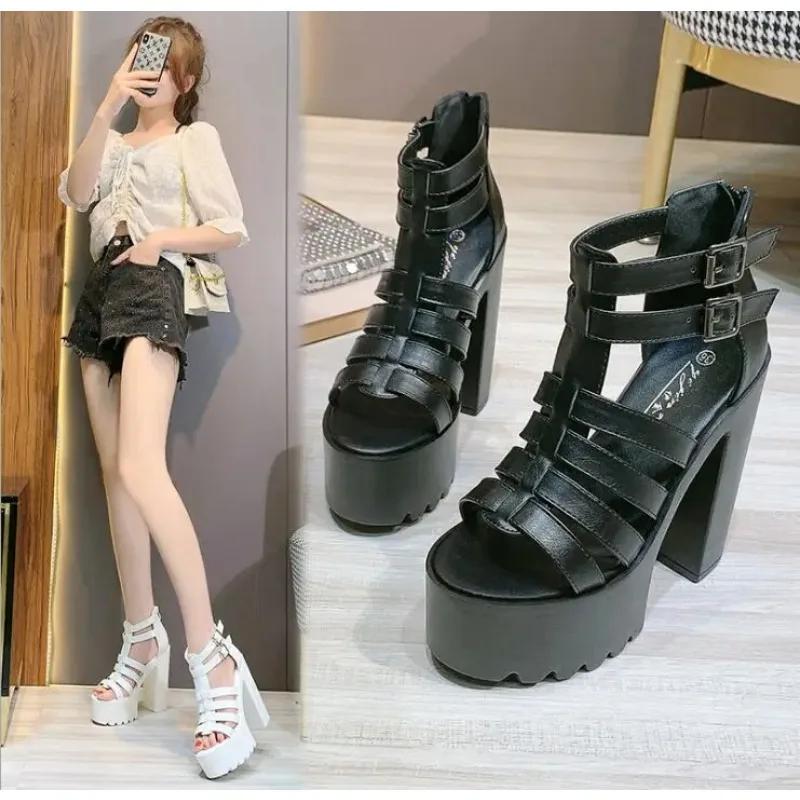 Mode Mode Solide Plateau Damen Sandalen Sommerschuhe Offene Zehenpartie Römerstil Hohe Absätze Mode Schnalle Gladiatoren Schuhe Frau