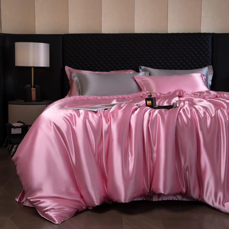 Double-Sided Washable Silk Bedding Set: Sheet, Duvet Cover, Bed Skirt