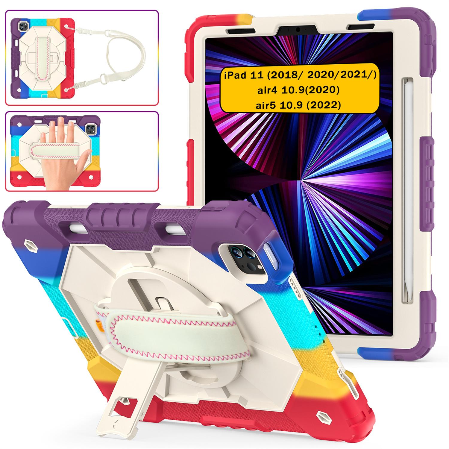 

Для Apple iPad 11 (2019)(2020)(2021) iPad Air (2020)/ (2022) Встроенный плечевой ремень с канавкой Apple Pencil, вращающаяся на 360° ручка, противоударный чехол Apple iPad Pro 11 (2018)