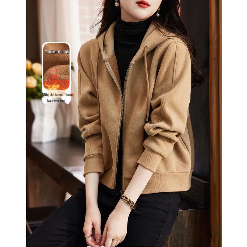 

Women s Thickened Fleece Hooded Knit Cardigan XL
