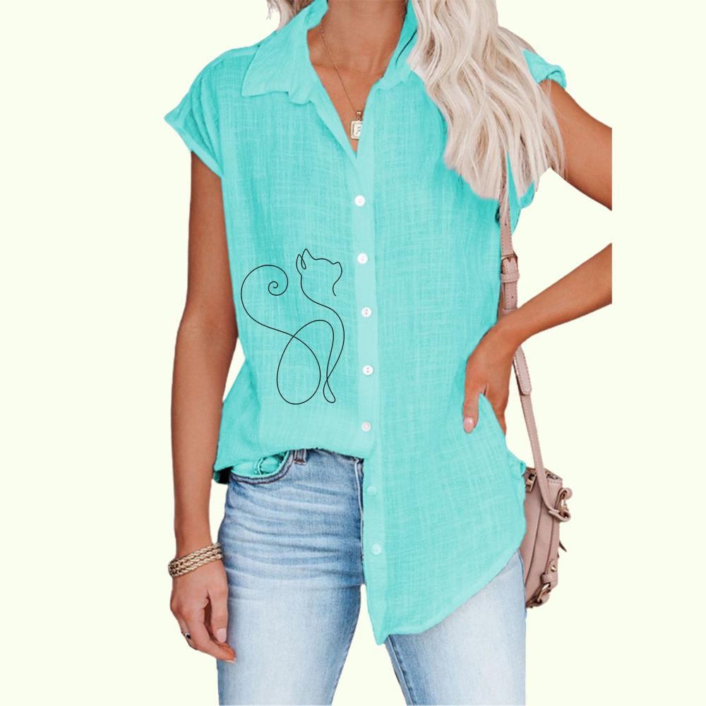 

Женская модная рубашка без рукавов с принтом, повседневная, тонкая, с принтом, женская блузка на пуговицах 3XL зелёный