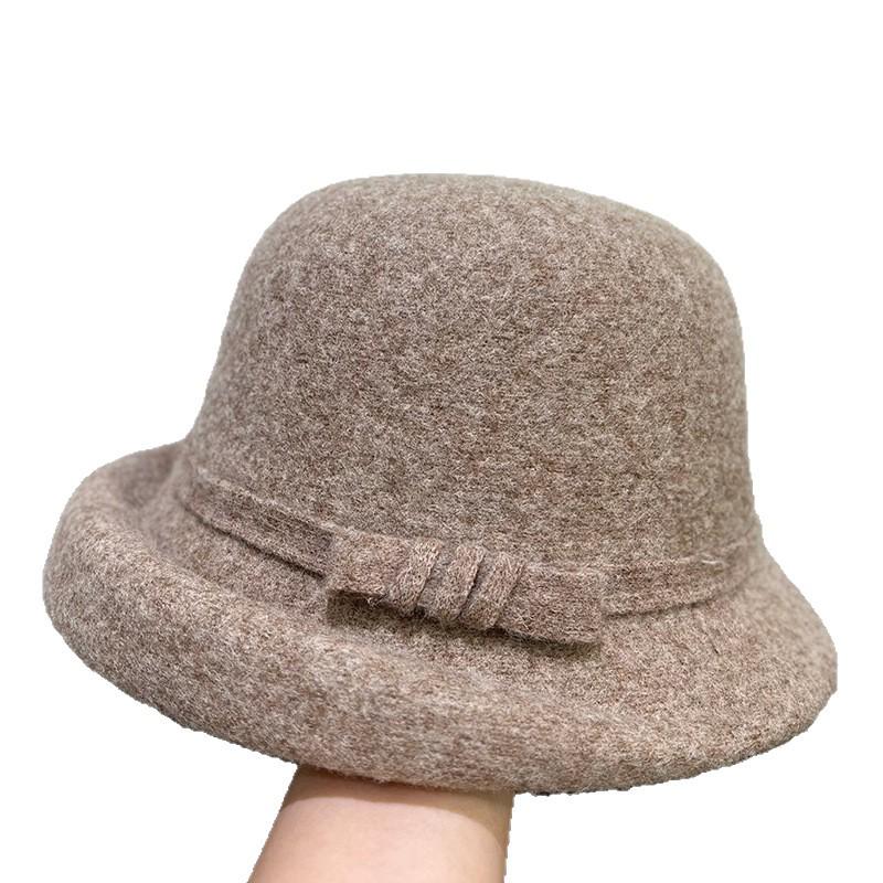 Korean Style Wool Felt Cloche Hat for Women - Retro Autumn/Winter Bow Fisherman's Hat