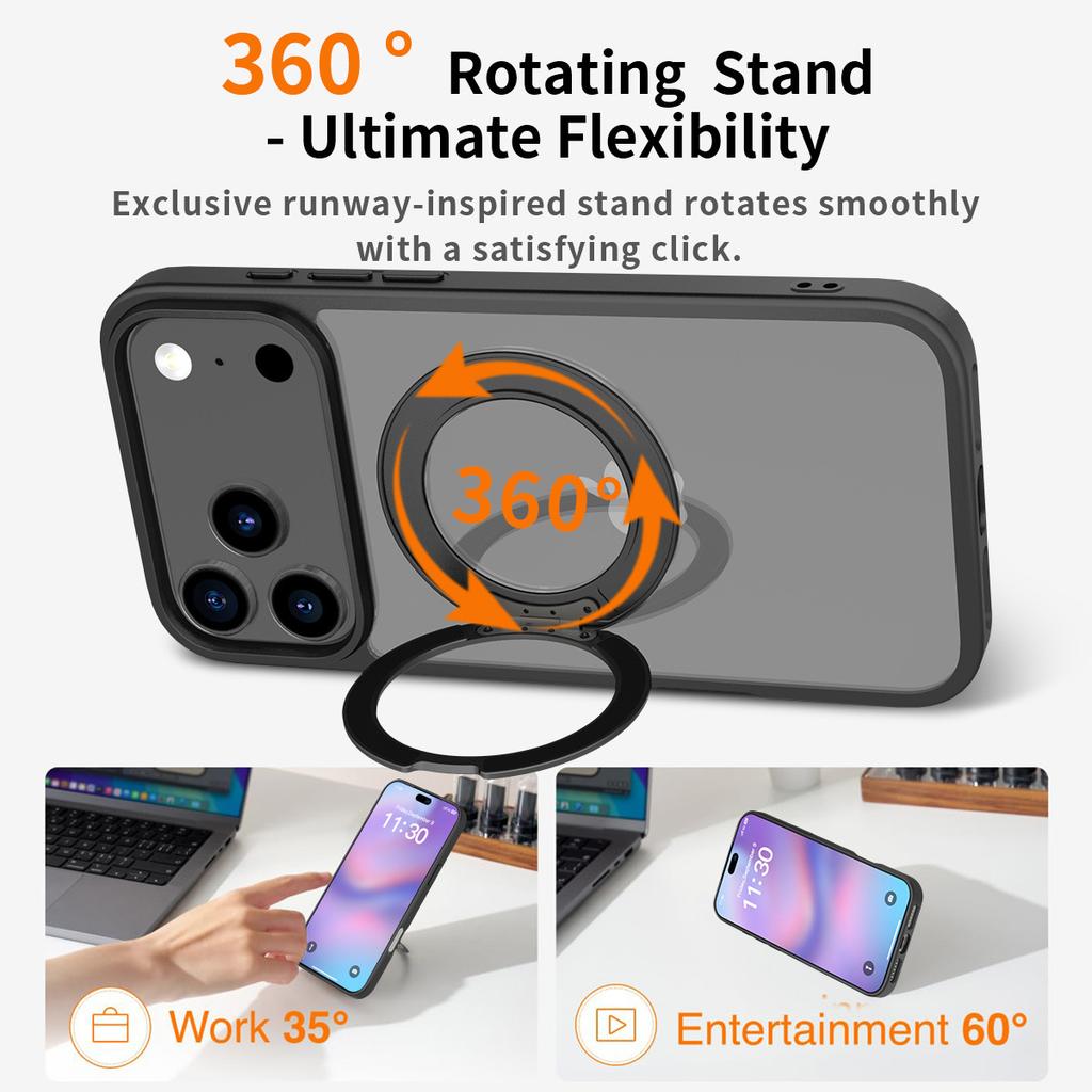 For IPhone17promax Magnetic Frosted Transparent 16plus for Apple Mobile Phone Case with Rotating Invisible Stand