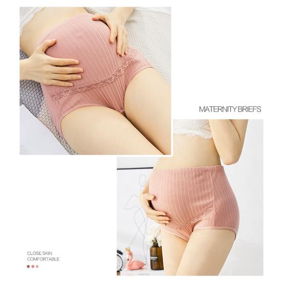 Maternities Panties High Waist Belly Support Ribbed Adjustable Elastic Soft Breathable Anti-septic Plus Size Lace Decor Pregnant Women Underpants
