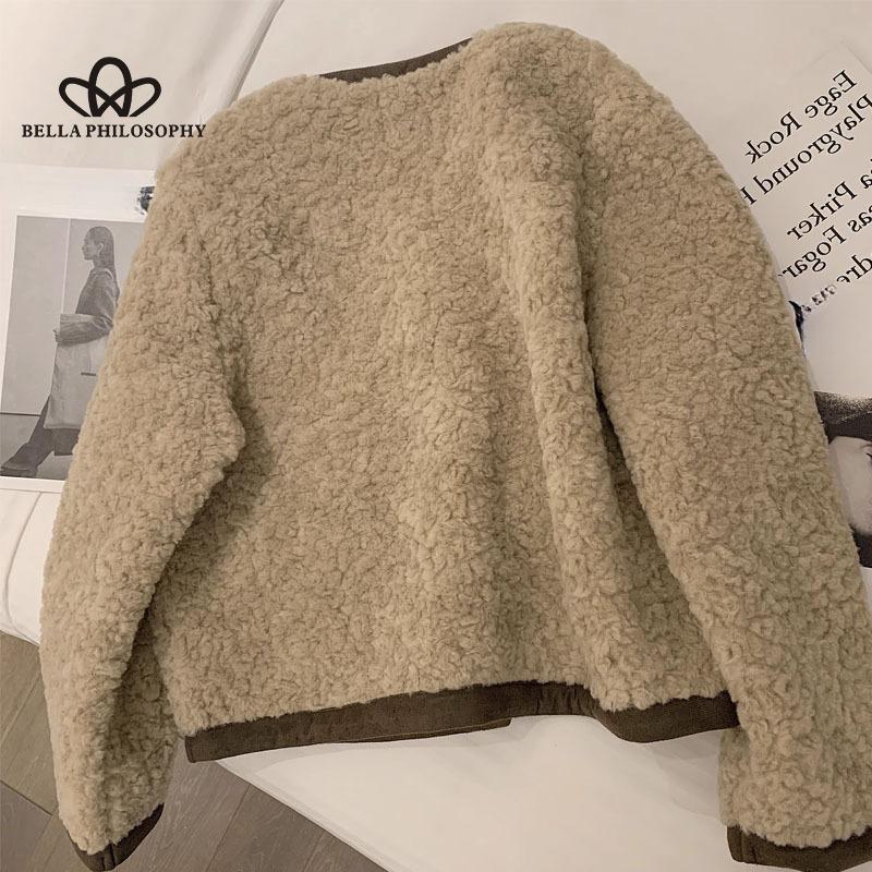 Abrigo de lana de cordero sintética marrón claro para mujer invierno nuevo estilo coreano de piel corta una parte superior de lana de cordero abrigo de invierno cálido informal a la moda