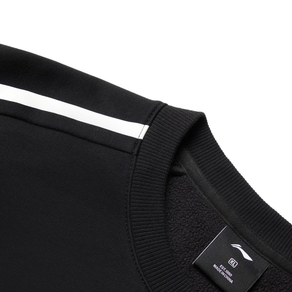 Li-Ning Anti-Static Anti-Bacterial Warm Solid Color Crew Neck Pullover Fleece Long Sleeve Sweatshirt Men sweatshirt Black AWDUF99-1
