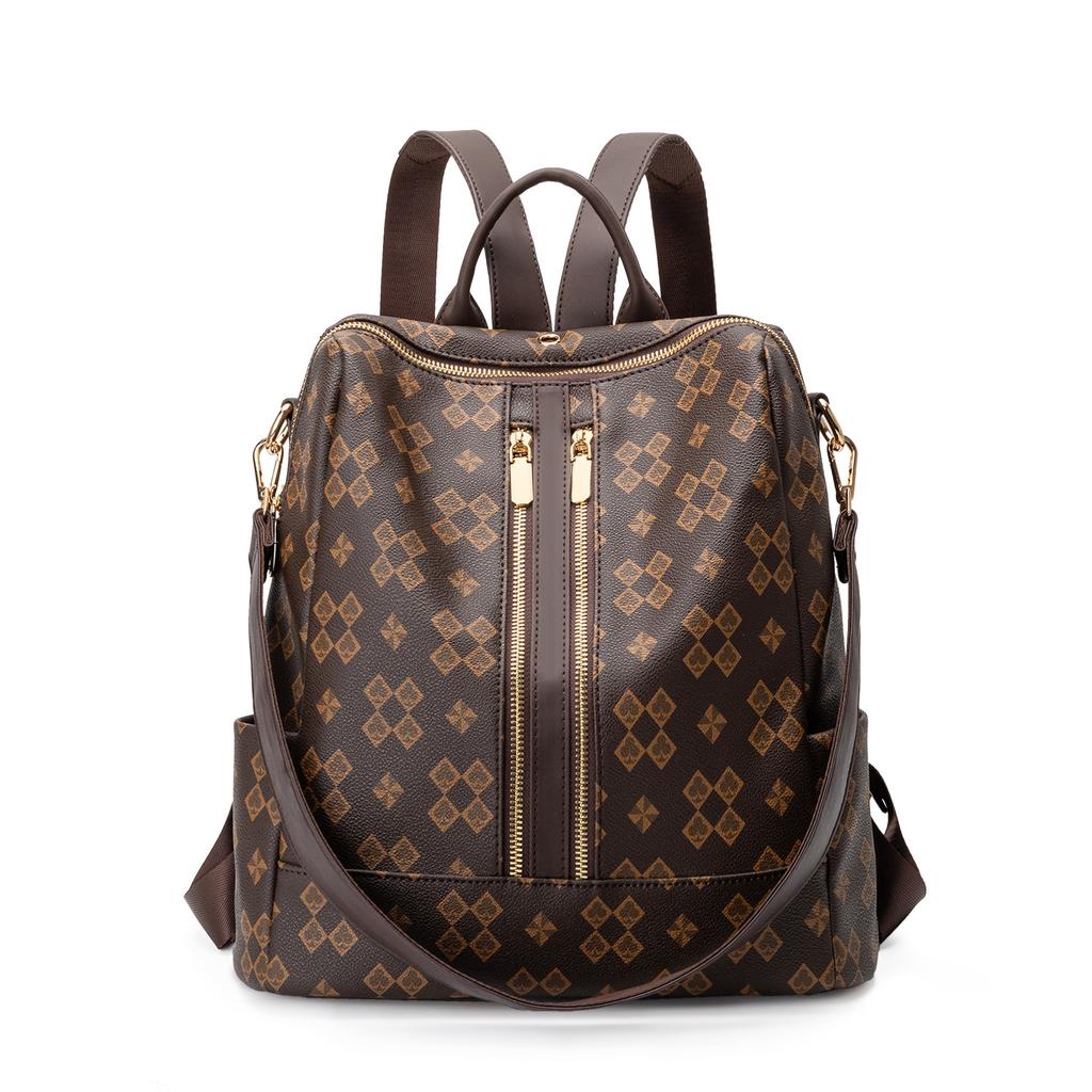 Retro Mother Child Backpack for Women with High End Travel Mommy Bag Printed Large Capacity Dual-purpose Diamond Shaped Backpack