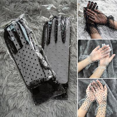 Neue Sommer-Spots, dehnbar, Tüll, kurze Handschuhe, Lotusblatt, transparent, für Damen, Herbst, flexibel, voller Finger