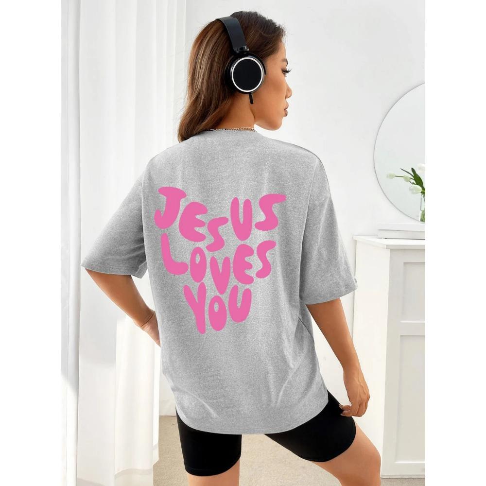Jesus Loves Me Letter Prints Female Cotton T-Shirts Fashion O-Neck Oversize Tops Casual Loose Soft Short Sleeve Women Clothing