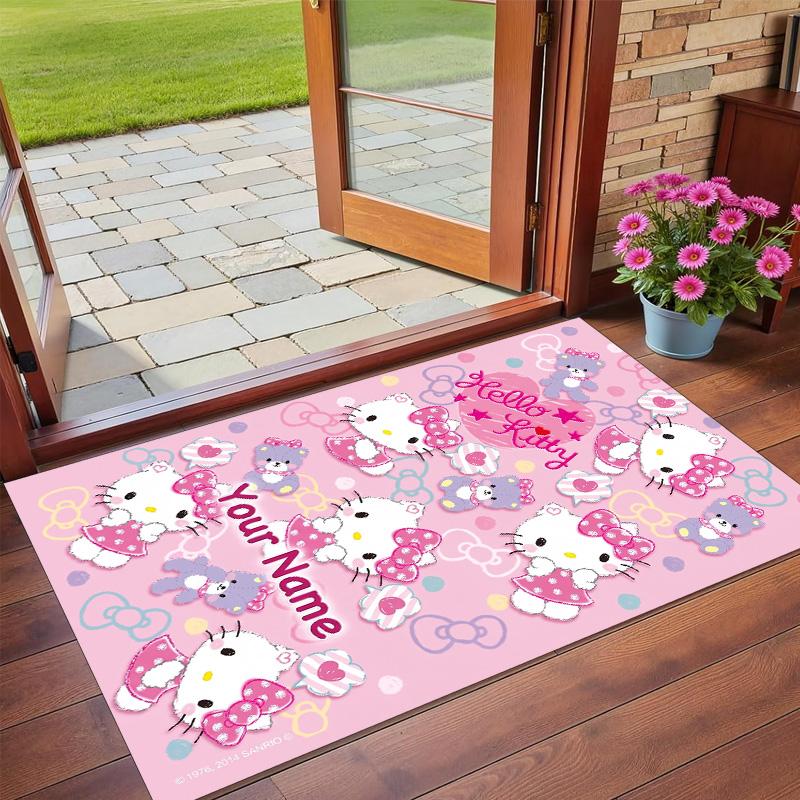 Crystal Velvet Rug Custom Name Text, Soft Non Slip Floor Mat Home DecorHello Kitty