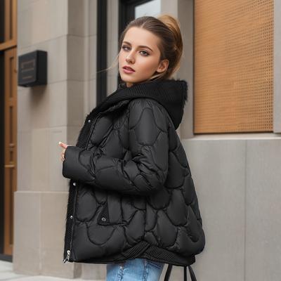 Abbigliamento invernale Donna Giacche Cappotti Corti Parka Finto Due Maglia Con Cappuccio Piumino Cotone Outwear