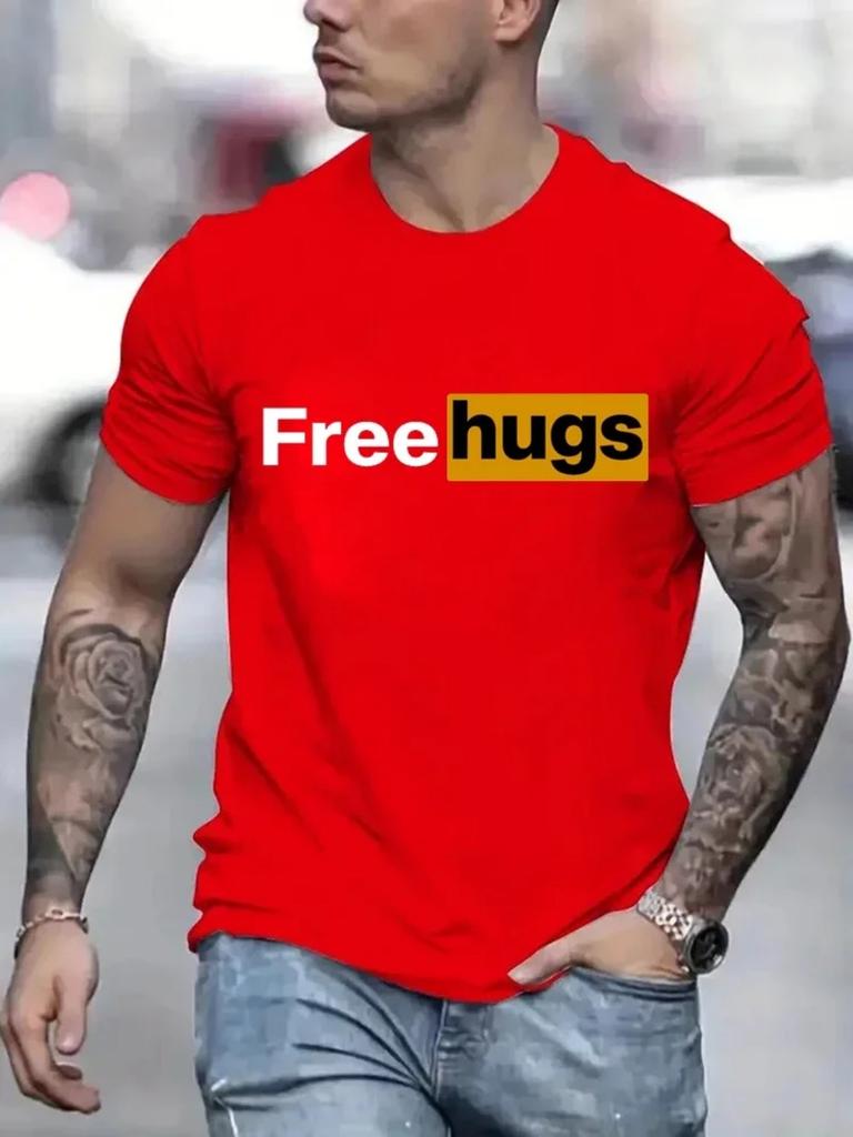 Casual Mens T Shirts Free Love Pritned Summer O-Neck T-shirt for Men Clothes Short Sleeve Top Tee Shirt Funny Streetwear T-shirt