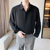 New Summer High End Handsome Fashion Cool Style Flip Collar Buckle Casual Loose Oversize Ice Silk Solid Color Shirt for Men