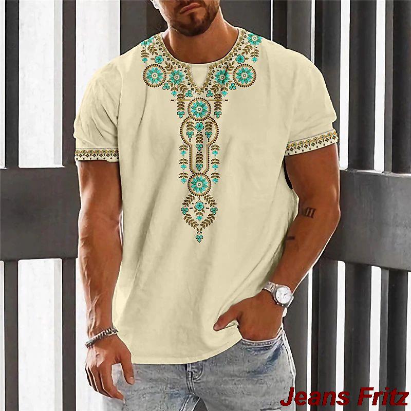 Ethnic Retro T-shirts, 3D Printed Clothing, Men's Round-neck T-shirts, Men's Summer Casual Streetwear
