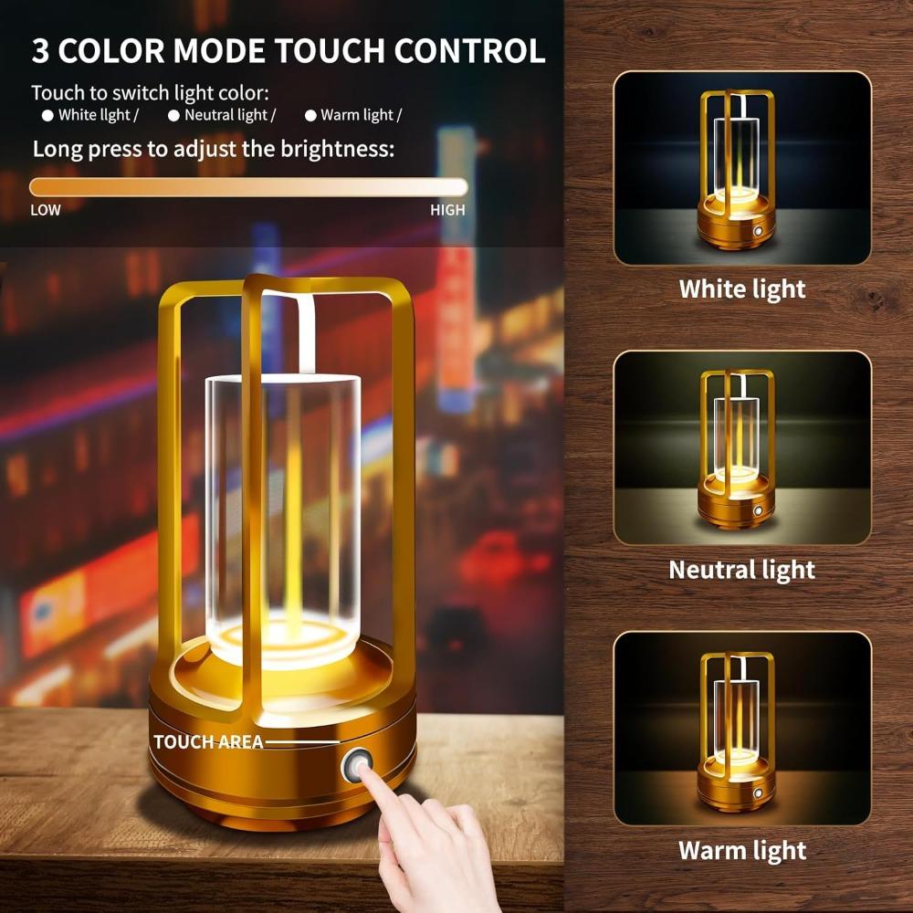 Rechargeable Crystal Table Lamp,  LED Retro Table Light, Outdoor Camping Atmosphere Night Light With Touch Control for Party