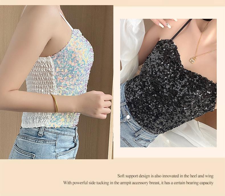 European Style Colorful Sequin Slim-Fit Bandage Camisole Vest for Women