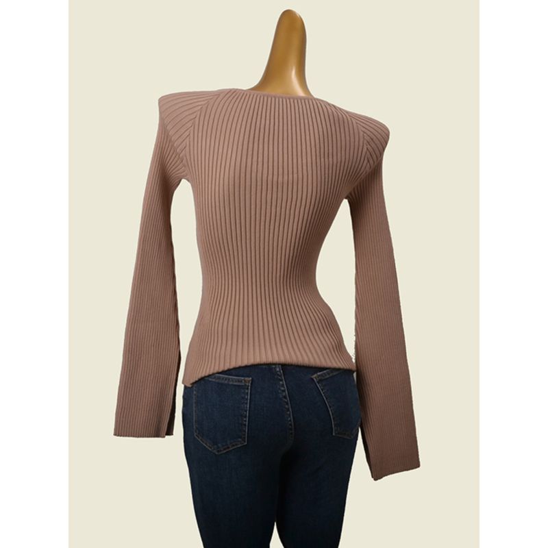Water Drop Collar Sweater Fashion Wind Thread High Elastic Silm Fashion Small Sexy Slit Long Sleeve Pullover Top