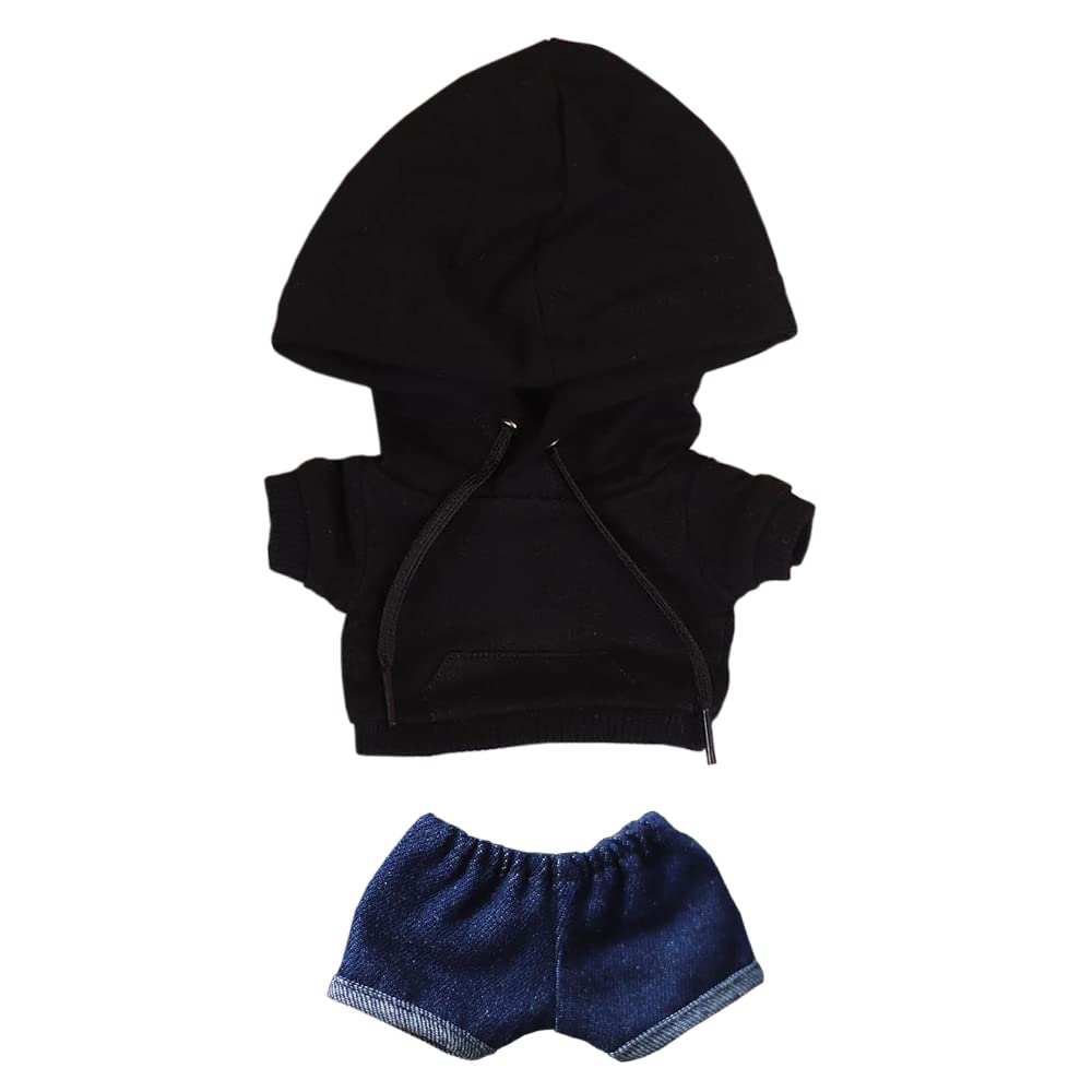 

niannyyhouse 15cm stuffed toy clothes pocket hoodie jeans cotton doll clothes changeable clothes (black)