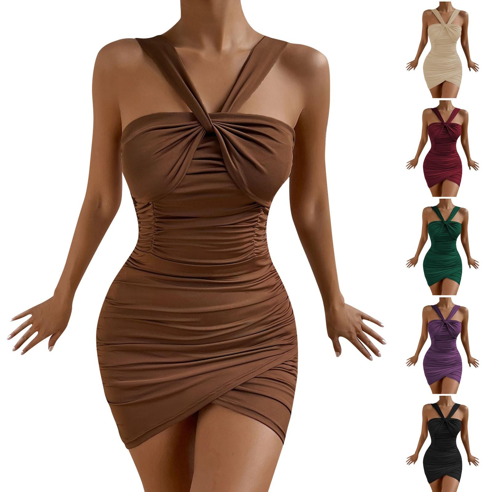 

Женское платье, летнее сексуальное плиссированное платье с перекрестными бретелями и открытой спиной, с запахом бедра