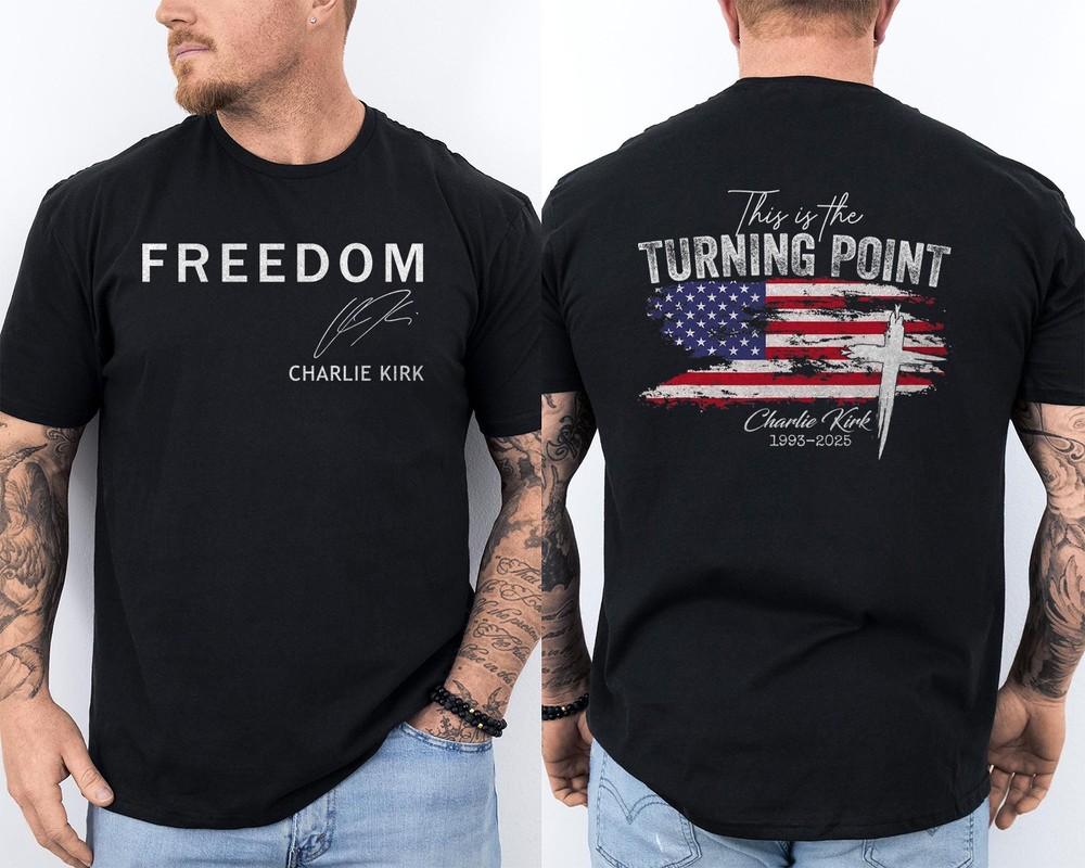 

Turning Point USA T-Shirt, Freedom Conservative Shirt, Charlie Kirk 2 Sided Tee L