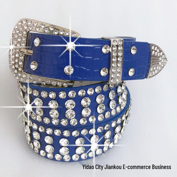 Women's Korean Style PU Leather Belt with Full Rhinestone Design