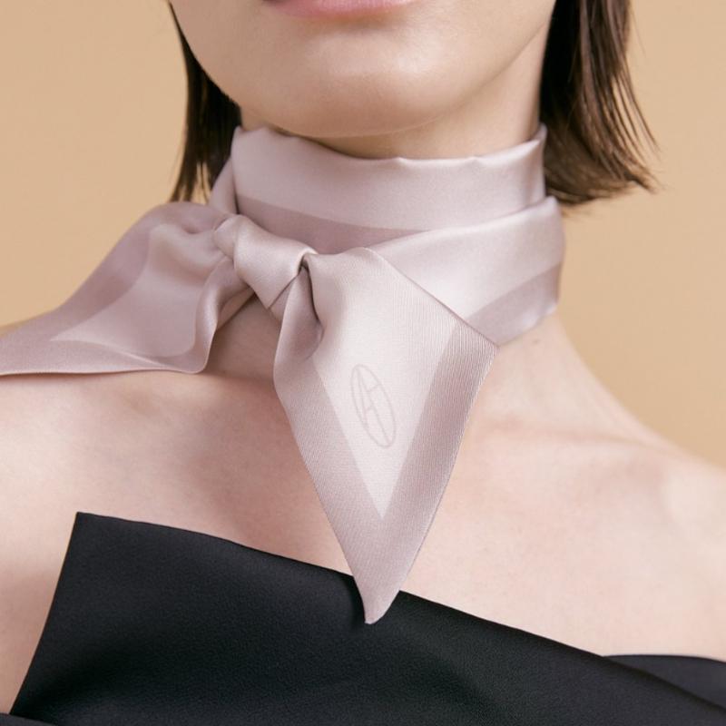 AVVINA PELLE Long Twilly Silk Scarf   Light Taupe
