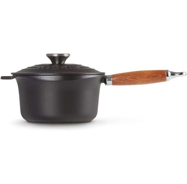 Кастрюля Le Creuset профессиональная с деревянной ручкой 18 см черная глянцевая (21139181402460)