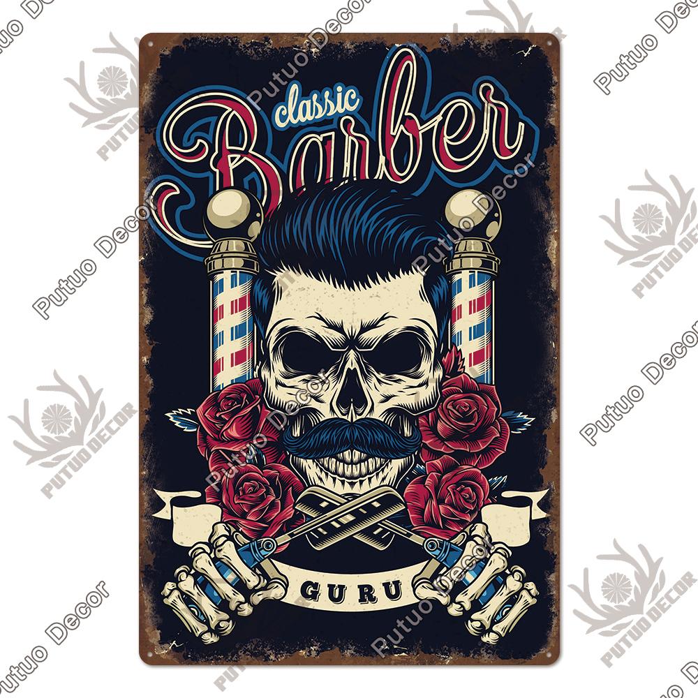 Decor Barber Tin Sign Plaque Metal Plate Vintage Retro Barber Shop Wall Art Posters Iron Painting for Room House Stickers