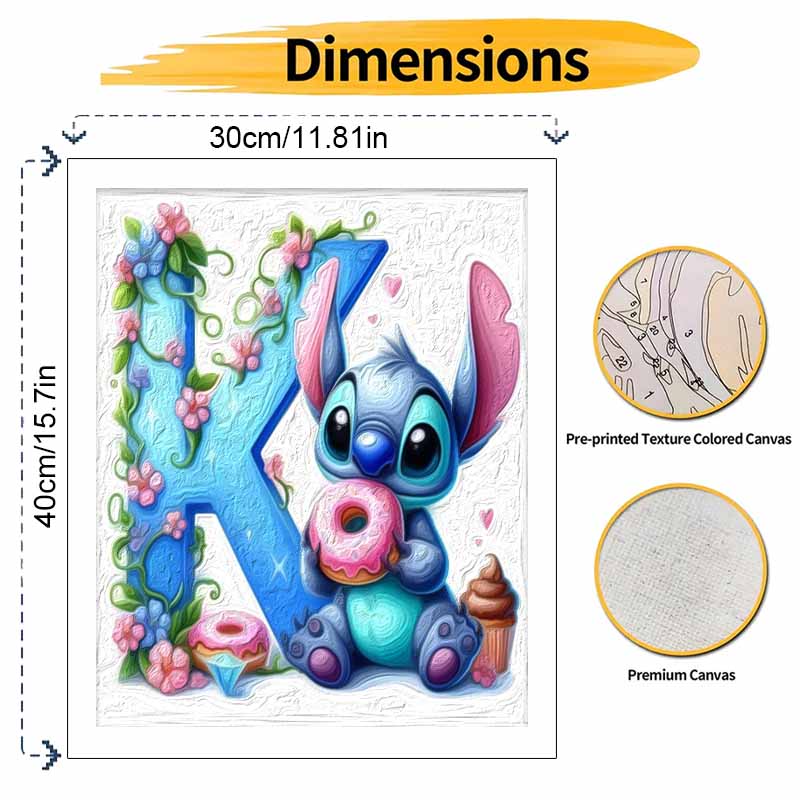 Disney Stitch Donut Flower Letter K Oil Paint Digital Painting Art Kit Handmade DIY Painting Kit Home Decor