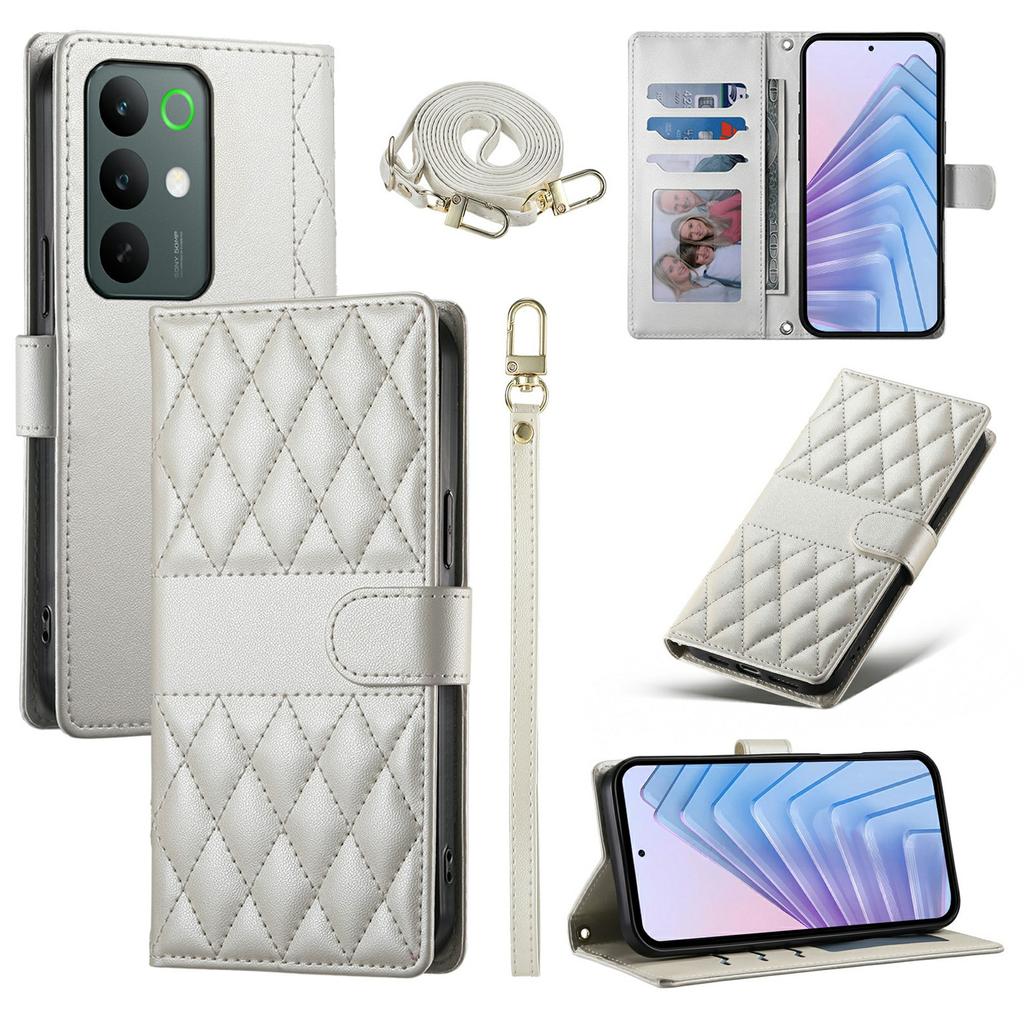 For Realme C85 5G Wallet Case Rhombus Stitching Stand Leather Phone Cover with Long / Short Strap