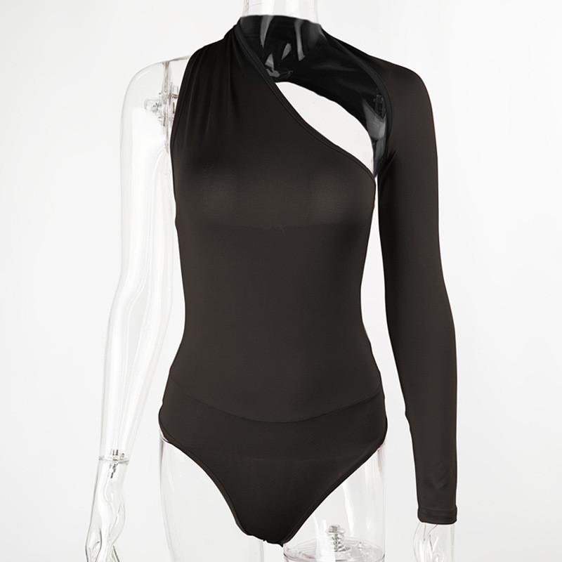 Streetwear Bodysuit For Women With Asymmetric Design And Stretch Fabric For Fall Fashion
