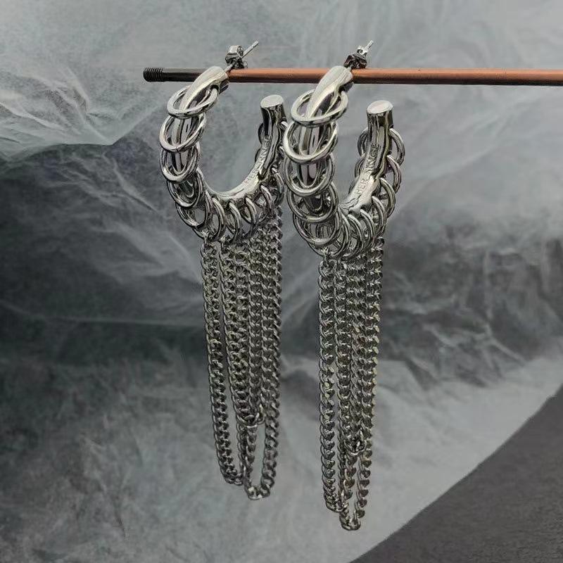 Long Tassel Earrings Fashionable European American Design Metal Chain Earrings Women's Party Gifts Cool Trendy Ear Accessories