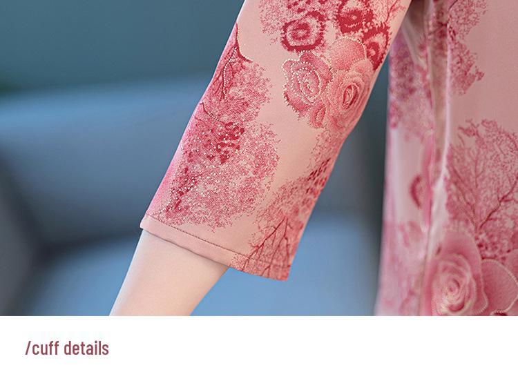 Stylish Printed Silk Shirt for Mom – Summer Short-Sleeve Top for Middle-Aged & Elderly Women