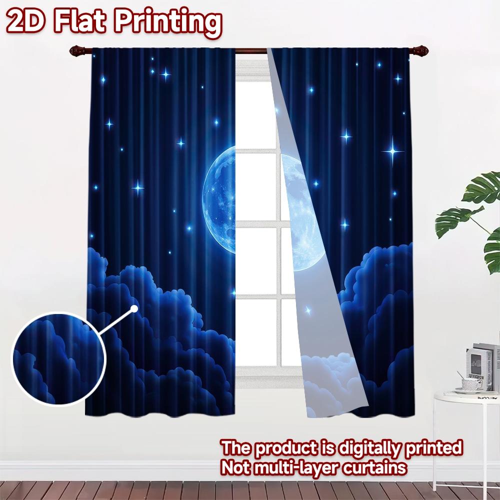 2D Flat Photography Backdrop Background Banner Blue Moonlit Night 100% Polyester Family Party Decoration Perfect for