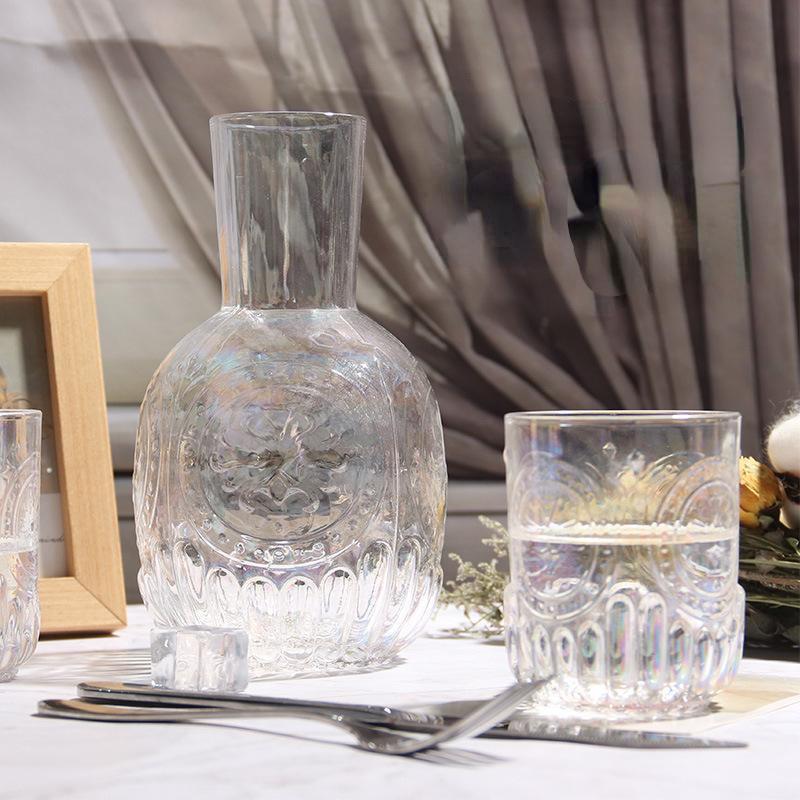 

Скляний рельєфний набір для холодної води, 1 глечик і 2 чашки, вінтажний охолоджувач води, домашній набір з 3 предметів прозорий