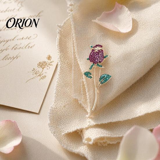 Vintage Style Rose Pin Suit Collar Pin, 3D Flower Shape Lapel with Rhinestones Anti-oxidation Brooch Inlaid, Electroplated Anti-Oxidation Versatile