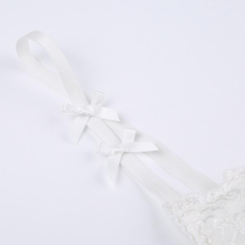 Purely Sweet and Spicy Lace Patchwork Bow Suspender Sexy Perspective Cross Strap Strapless Hot Girl Corset with Design Sense of Ultra-short Vest