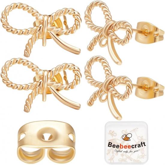 

Beebeecraft 1 Box 20Pcs Bow Earring Findings 18K Gold Plated Twist Rope Bowknit Stud Posts with Loops Earring Component and 20Pcs Butterfly Backs for