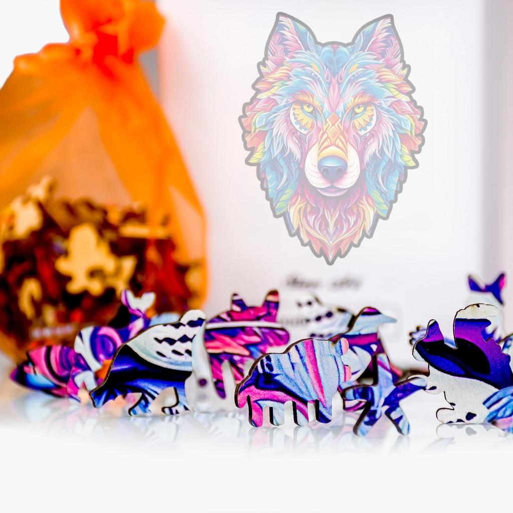 Eco wooden wolf puzzle animal puzzle 147 pieces Father's Day