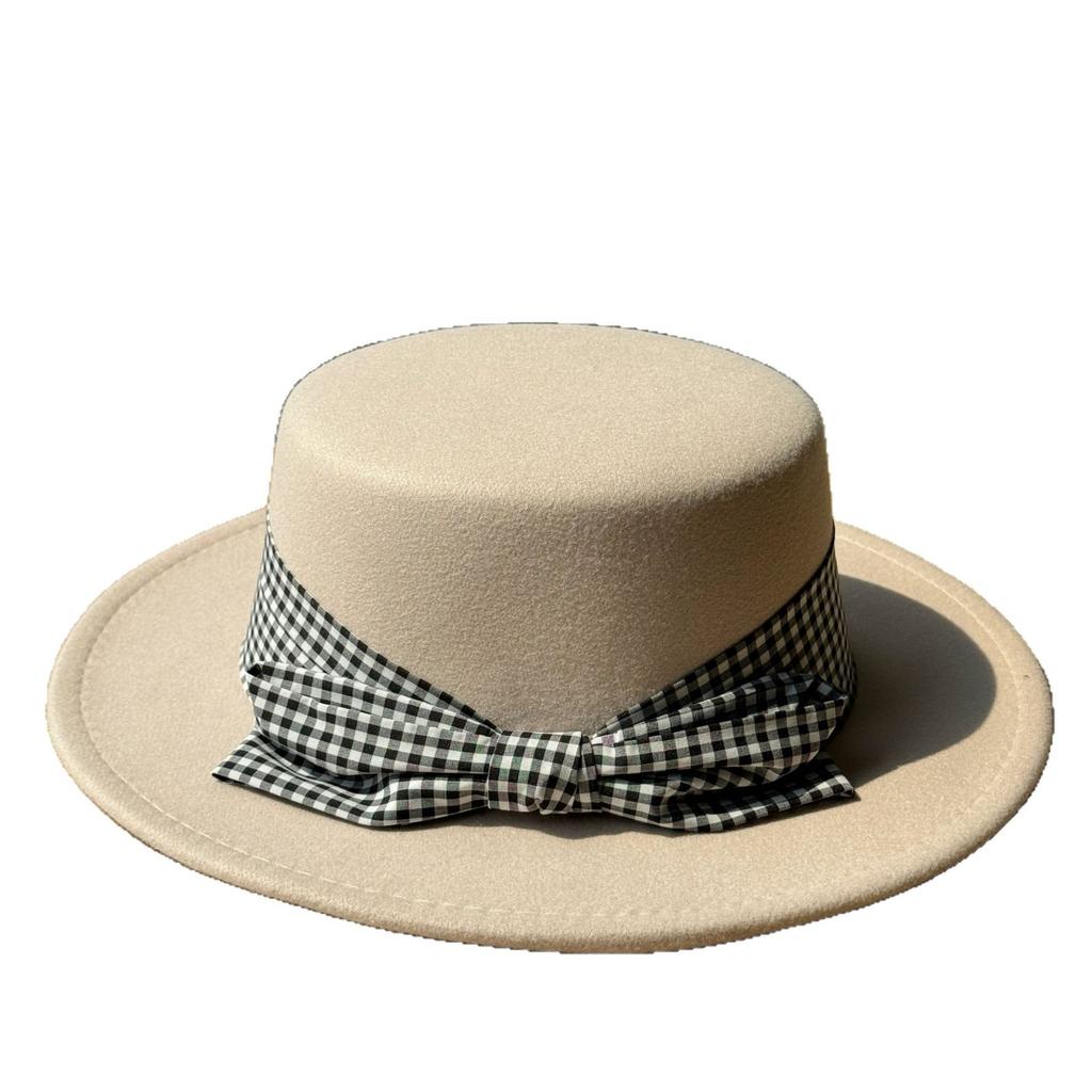 New Light Luxury Fashionable and Elegant Bow Plaid Fisherman Hat for Women in Autumn and Winter Woolen Hepburn Style Fashionable Top Hat for Women