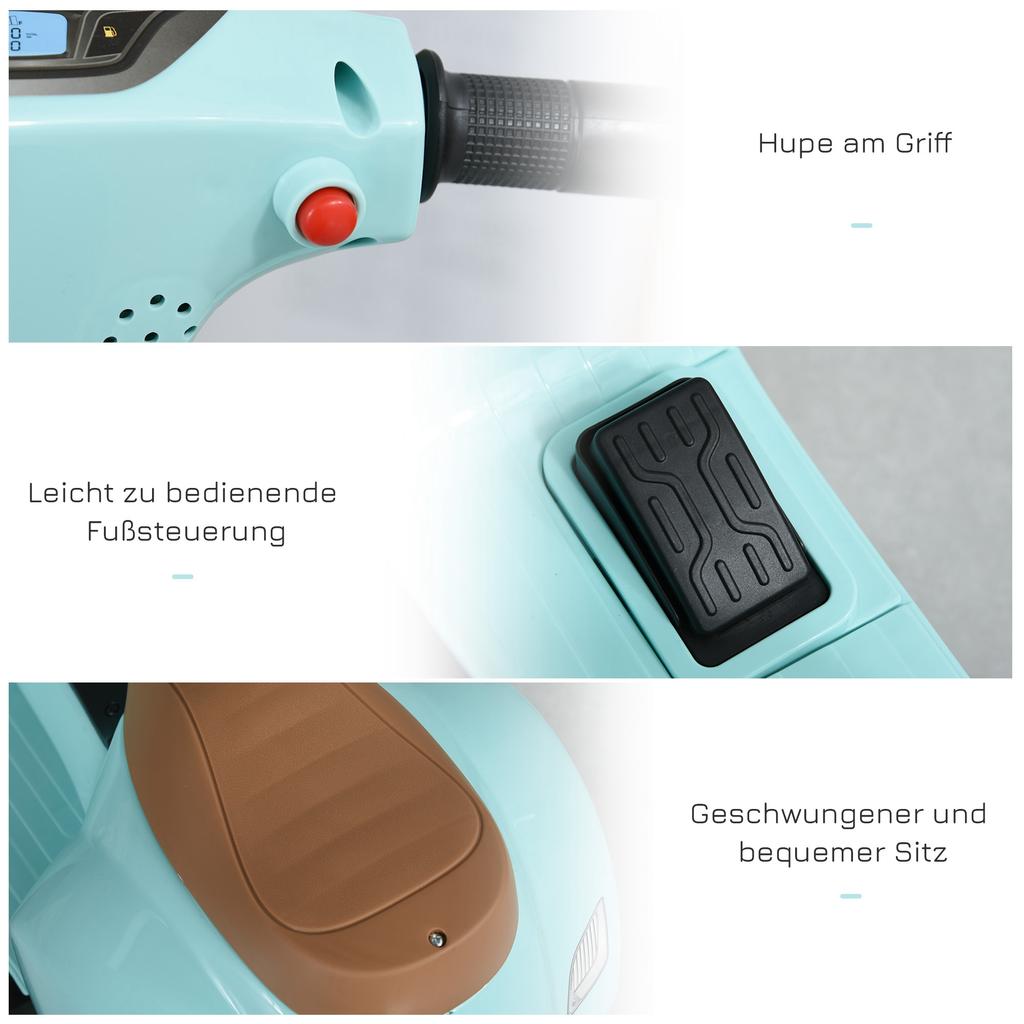 Motocicletta Elettrica per Bambini Vespa Moto Elettrica con Luce LED, Suono, Moto Elettrica per Bambini da 18-36 Mesi, Verde
